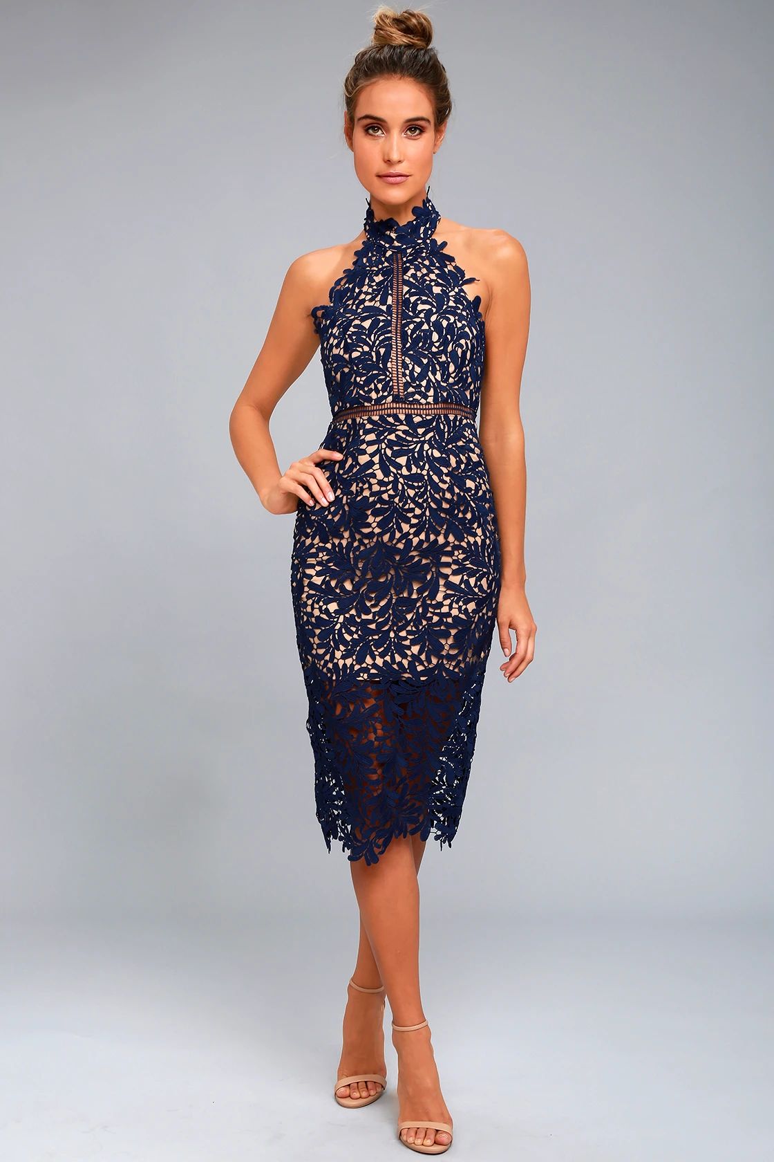 Divine Destiny Navy Blue Lace Midi Dress | Lulus (US)