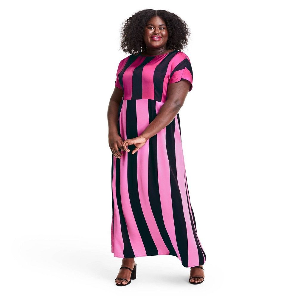 Plus Size Mixed Stripe Short Sleeve Dress - Christopher John Rogers for Target Pink/Black 24W/26W | Target