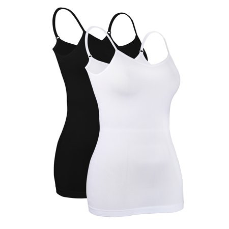 iLoveSIA Women's Basic Casual Camisole Adjustable Spaghetti Strap Tank Top Black+White XXL | Walmart (US)