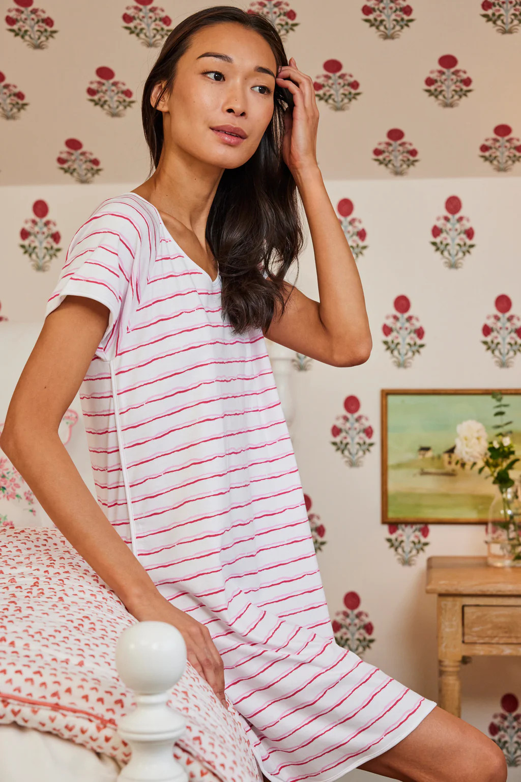 Pima Nightgown in Resort Pink Duet Stripe | Lake Pajamas