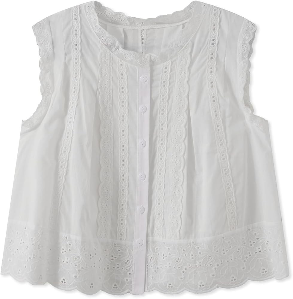 Women Y2K Cutout Eyelet Tank Top Fairy Cottagecore Sleeveless Scallop Trim Pleated Peplum Camisol... | Amazon (UK)