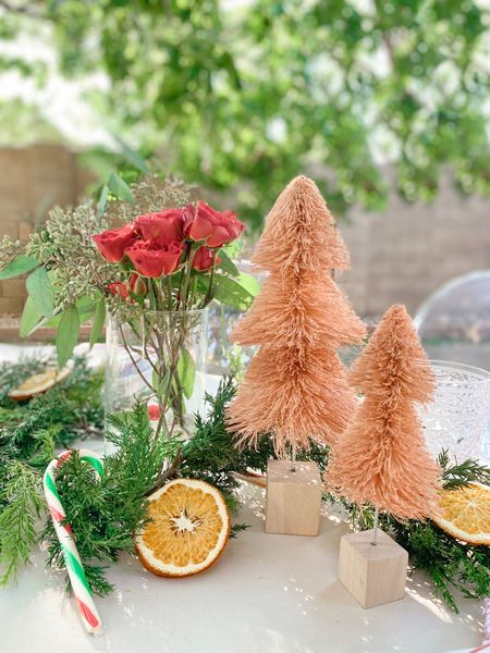 Christmas table setting. Christmas centerpiece. Christmas table scape. Many Christmas trees. Pink bottle brush Christmas trees.￼

#LTKCyberweek #LTKhome #LTKHoliday