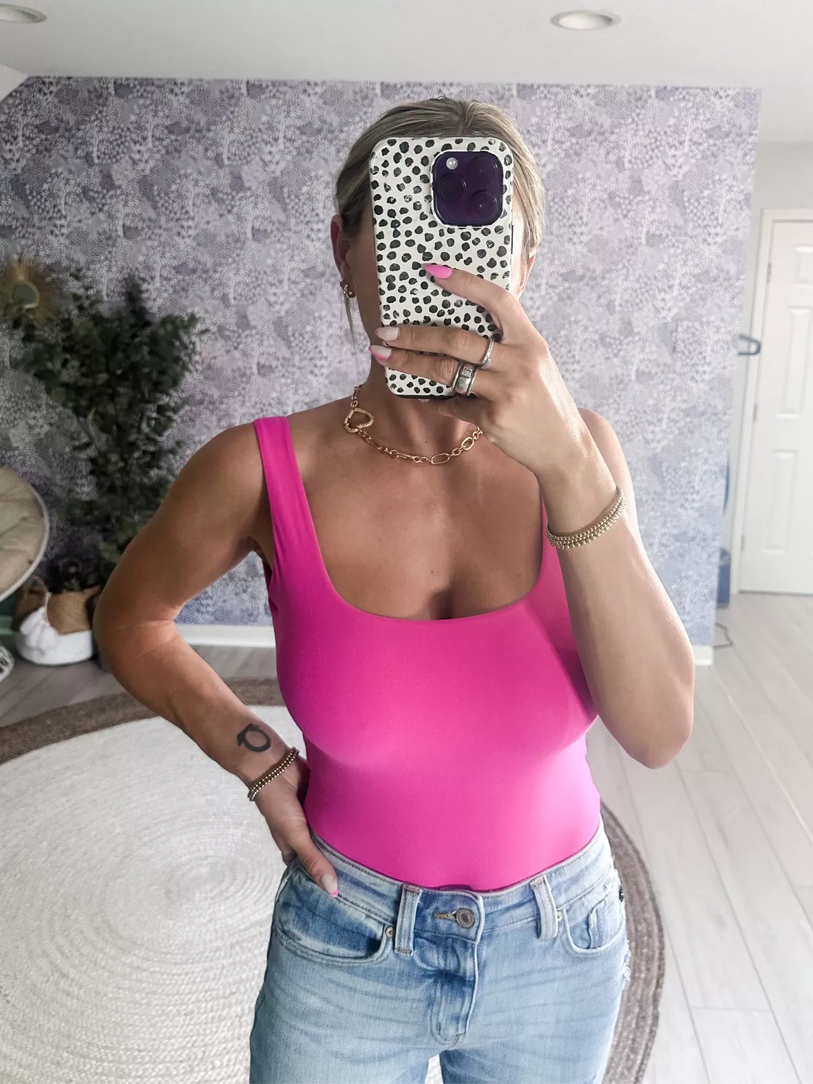 Fits Everybody Square Neck Sleeveless Bodysuit In Neon Pink