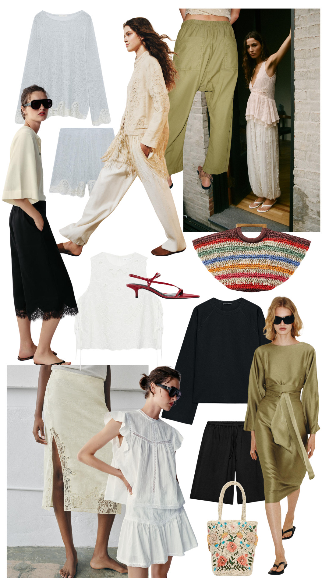 Current Zara Faves

crochet knit sweater, scalloped lace hem sweater, lace trim shorts, fringe embroidered jacket, boho set, fringe trousers, cream wide leg pants, olive utility pants, cargo pants, olive parachute pants, lace peplum top, embroidered maxi dress, boho maxi dress, black lace hem skirt, midi culottes, lace culottes, embroidered tank top, lace tank top, red strappy sandals, red kitten heel sandals, striped straw tote, woven market bag, black raglan sweatshirt, olive satin midi dress, tie waist dress, wrap dress, black shorts, drawstring shorts, floral embroidered bucket bag, straw bucket bag, white lace midi skirt, side slit skirt, ruffle sleeve dress, tiered mini dress, black flip flops, black sunglasses, boho summer, romantic prairie style, resort style, european summer, quiet luxury, elevated basics, effortless summer style, ltkstyletip, ltkseasonal, ltksummer, ltkfindsunder100, outfit inspo, capsule wardrobe essentials

#LTKsummer #LTKeurope #LTKdresses