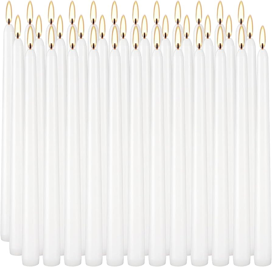 36 Pack White Taper Candles, 7-8 Hours Burn Time, Unscented, Smokeless and Dripless, 0.8 x 10 Inc... | Amazon (US)