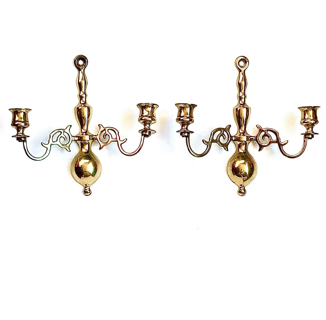 2 Vintage Mid Century Solid Brass Wall Sconces Wall Mounted - Etsy | Etsy (US)