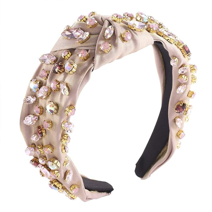 Crystal Velvet Headband Cross Knotted Turban Headdress Colorful rhinestone Statement Wide Hair Ba... | Amazon (US)