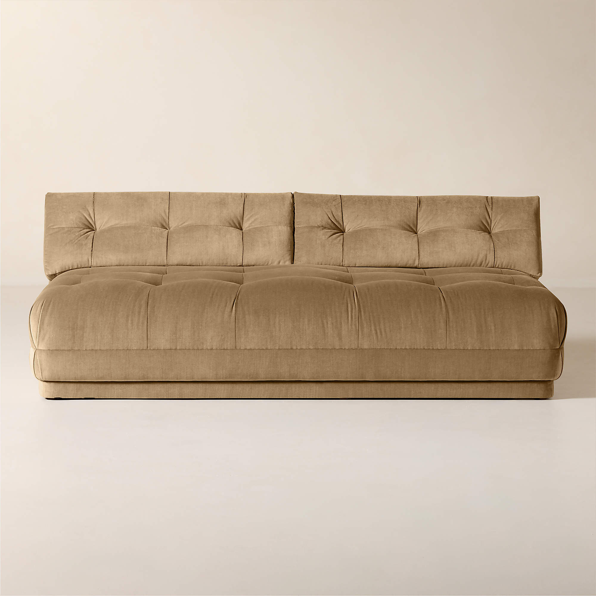Belmond Tufted Light Brown Velvet Armless Sofa | CB2 | CB2