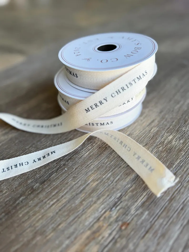 Merry Christmas Ribbon Cotton Christmas Ribbon for Wrapping Ribbon Gift Wrapping Ribbon Merry Chr... | Etsy (Global)