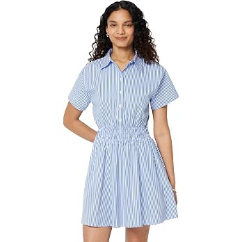 Amazon Essentials Women's Fit & Flare Cotton Poplin Collared Short Sleeve Dress with Elastic Wais... | Amazon (US)