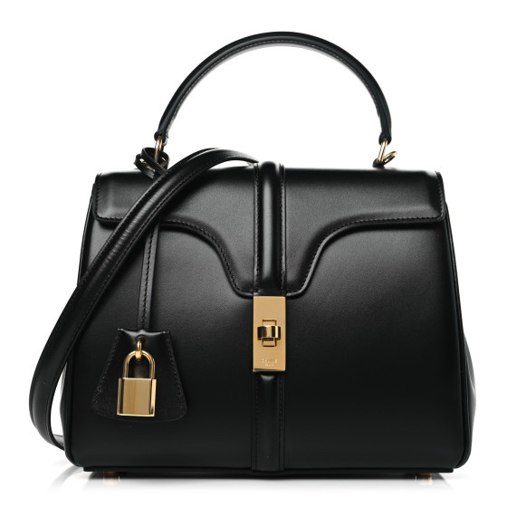 Satinated Calfskin Small 16 Top Handle Bag Black | FASHIONPHILE (US)
