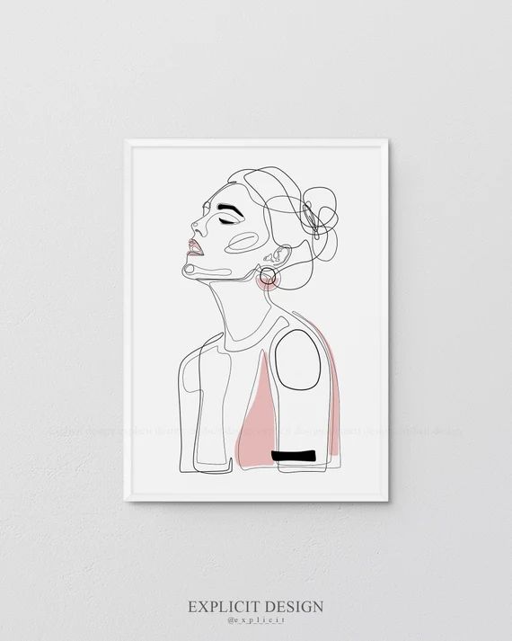 Printable Girl Profile Line Illustration, Minimal Face Drawing In Lines, Pink Fashion Sketch, Dra... | Etsy (US)