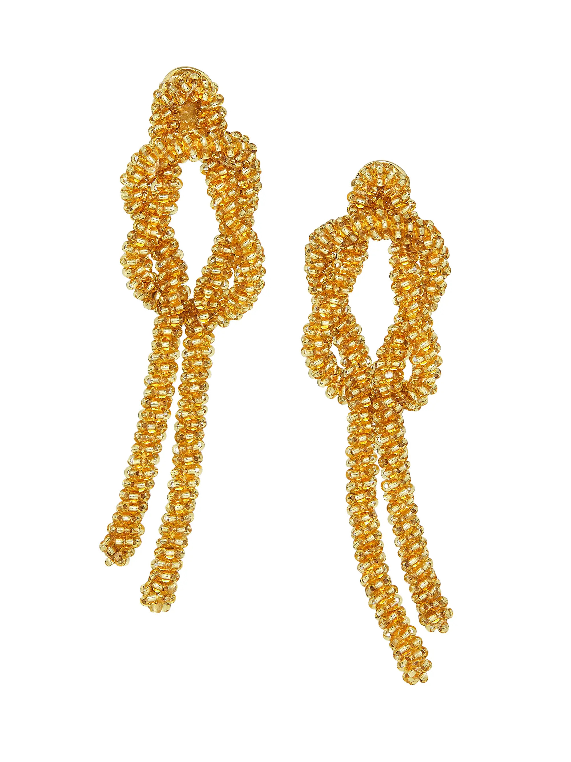 Oscar de la Renta 24K-Gold-Plated &amp; Mixed-Media Beaded Knot Earrings | Saks Fifth Avenue | Saks Fifth Avenue