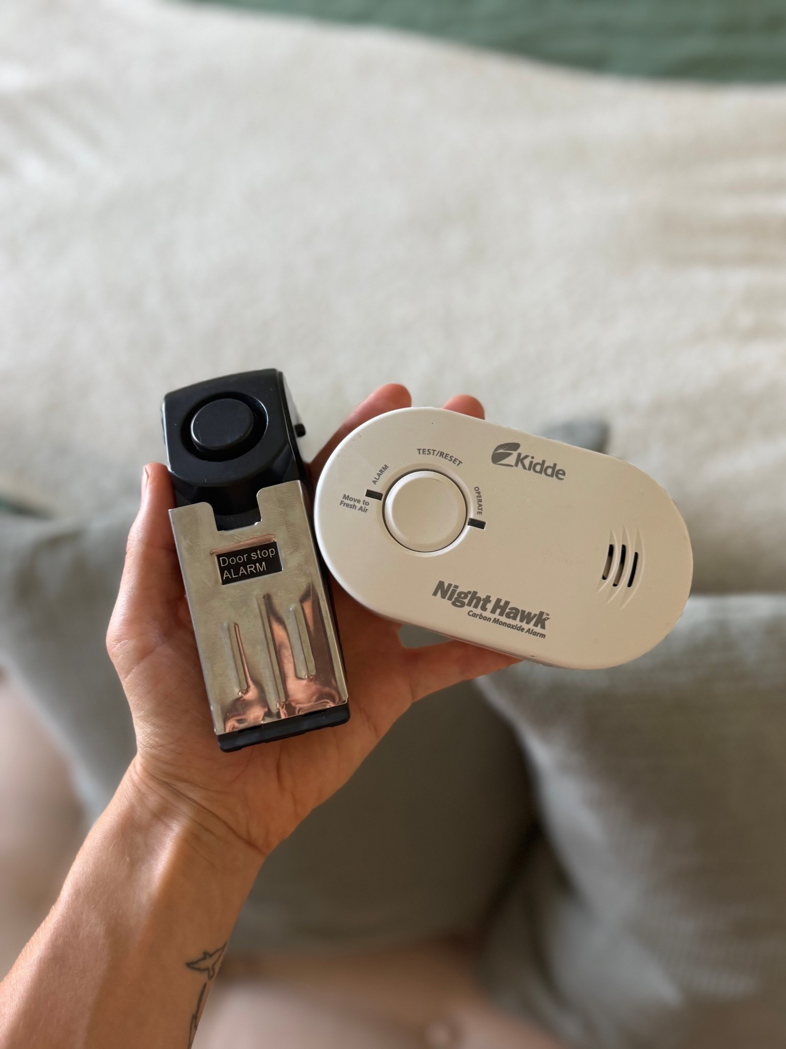 Two travel non negotiables!
I bring these to every hotel, Airbnb, condo - everywhere!

A door stop alarm (battery operated) & a battery operated (portable) carbon monoxide alarm!

Travel, travel safety, vacation, trip, vaca, travel essentials

#LTKFamily #LTKHome #LTKTravel