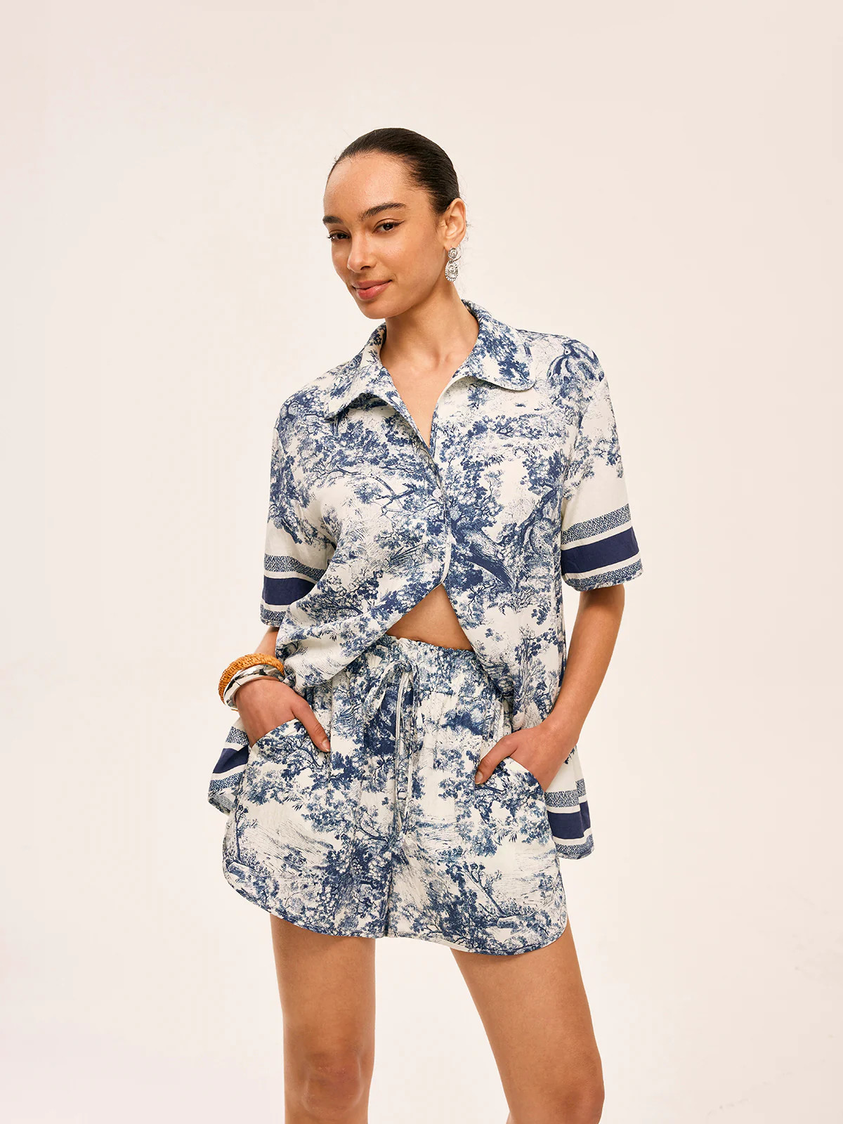 Printed Contrast Trim Shorts Sets | Commense
