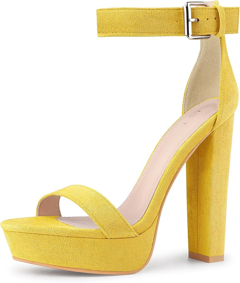 Allegra K Women's Platform High Heels Ankle Strap Chunky Heelss Sandals | Amazon (US)