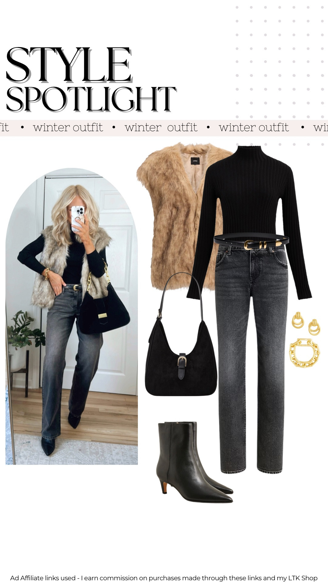 Faux fur vest outfit inspo 