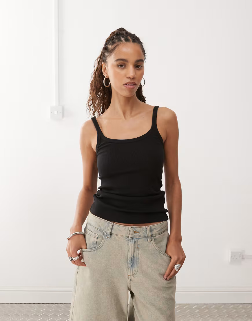 Weekday Close fitted singlet in black | ASOS (Global)