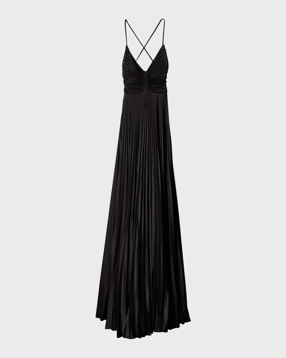 A.L.C. Aries Pleated Open-Back Maxi Dress | Neiman Marcus