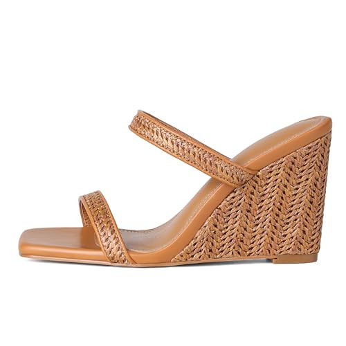 EQAUDES Wedge Sandals for Women Beach Shoes Espadrilles - Square Toe, Chunky Heel, Slip-On, Slide... | Amazon (US)