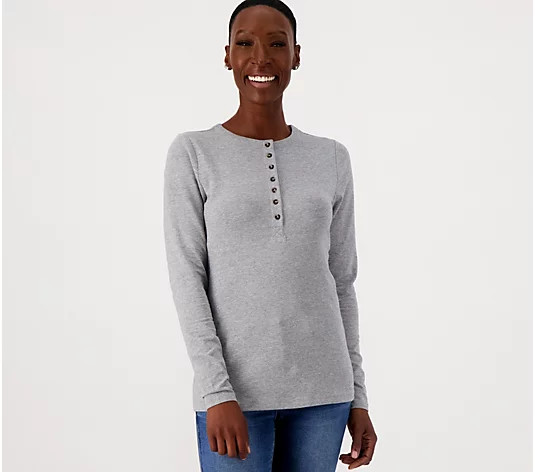 Girl With Curves Jersey Knit Henley Top - QVC.com | QVC