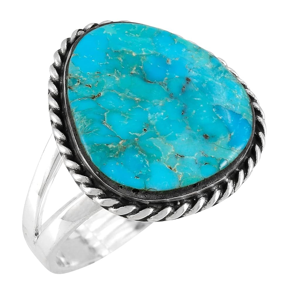 Turquoise Ring Sterling Silver 925 Genuine Gemstones Size 6 to 11 | Amazon (US)
