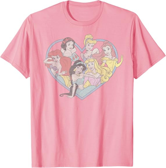 Disney Princess Valentine's Day Vintage Heart Group Shot T-Shirt | Amazon (US)
