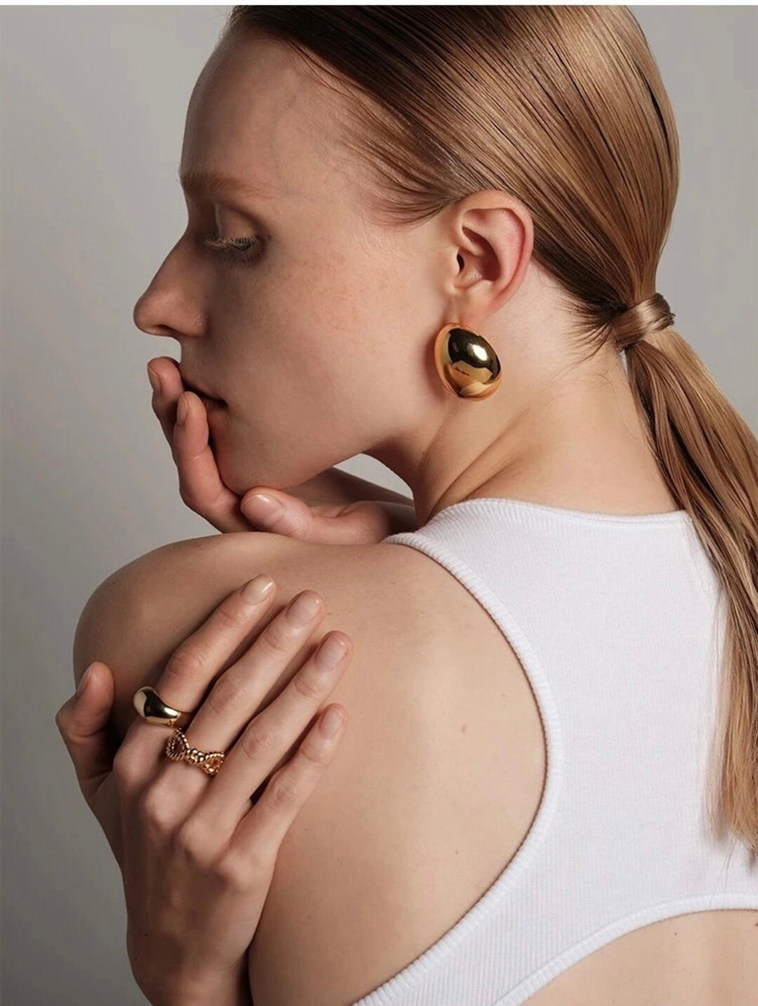 Smooth Chunky Gold Ball Earrings Gold Ear Ball Jacket Chunky Drop Ball Earrings Girls Gold Dome E... | Etsy (US)