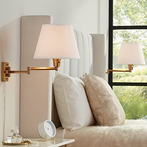 360 Lighting Clement Modern Swing Arm Wall Lamps Set of 2 Warm Gold Plug-in Light Fixture White L... | Amazon (US)