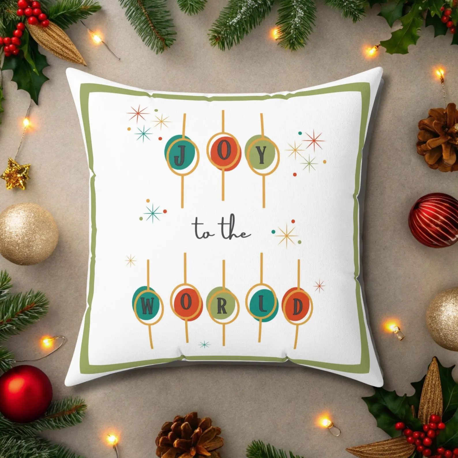 Mid-century Modern Christmas Throw Pillow – "joy to the World" - Etsy | Etsy (US)