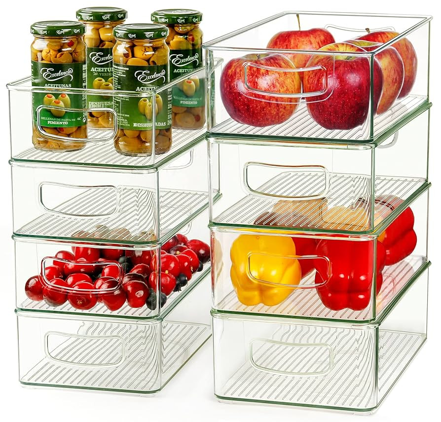 Hudgan Set Of 8 Fridge Organizer Bins, Stackable Plastic Organizer Bins for Fridge Pantry, 4 Larg... | Amazon (CA)