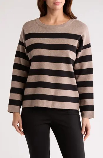 INDUSTRY REPUBLIC CLOTHING Stripe Crewneck Sweater in Beige Heather/Black at Nordstrom Rack, Size X-Small | Nordstrom Rack