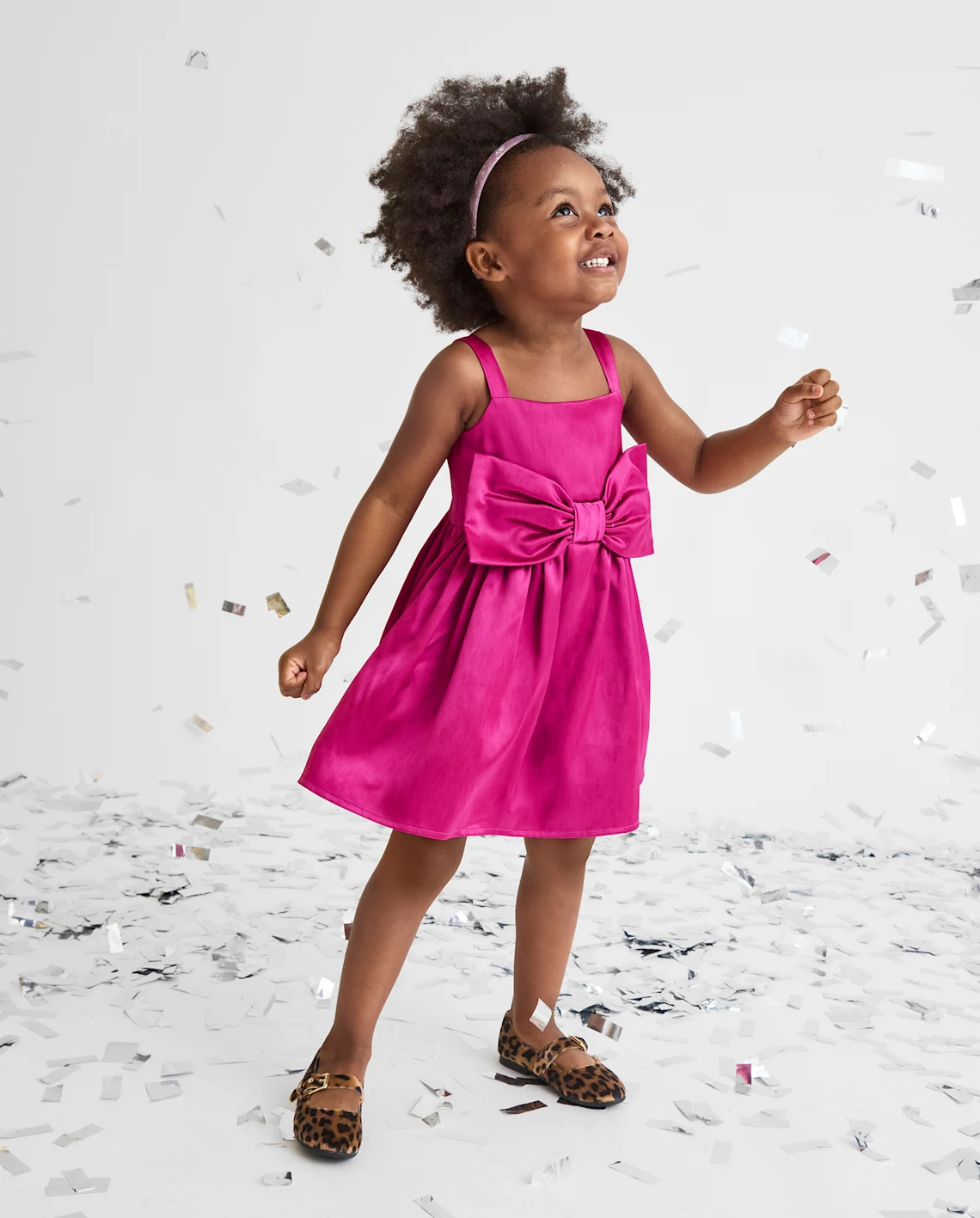 Baby And Toddler Girls Oversized Bow Satin Fit And Flare Dress - pink | The Children's Place