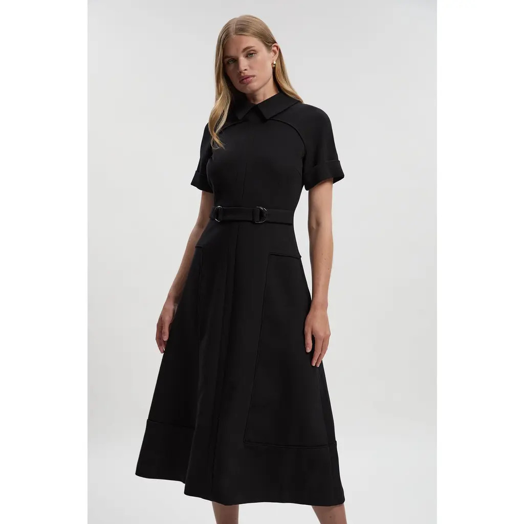 Karen Millen Stretch Tab Detail Full Midi Dress in Black at Nordstrom, Size 2 | Nordstrom