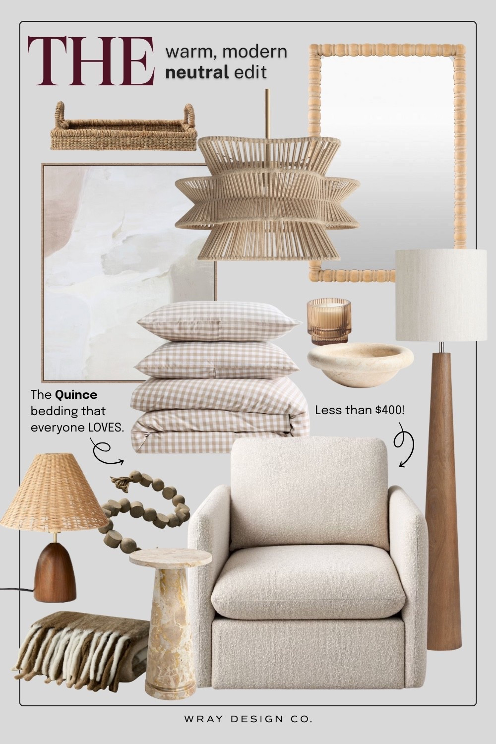 The neutral home edit! Included is a boho inspired pendant light, which is on sale. I’m also loving that gingham bedding set from Quince, which is a best seller. 🤍 // Marble drink table, modern home decor, neutral area rug, wall mirror, wood floor mirror.

#LTKFindsUnder100 #LTKSaleAlert #LTKHome