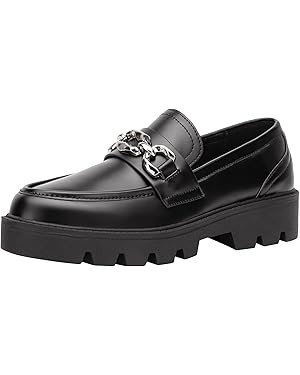 Vepose Women's 8081 Platform Casual Loafers, Black Round Toe Slip On Loafers Shoes | Amazon (US)