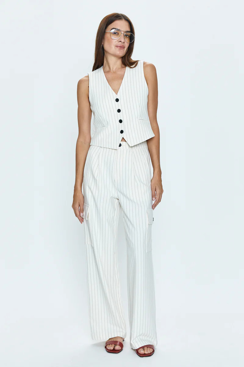 Brynn High Rise Relaxed Trouser - Le Blanc Pinstripe | Pistola Denim