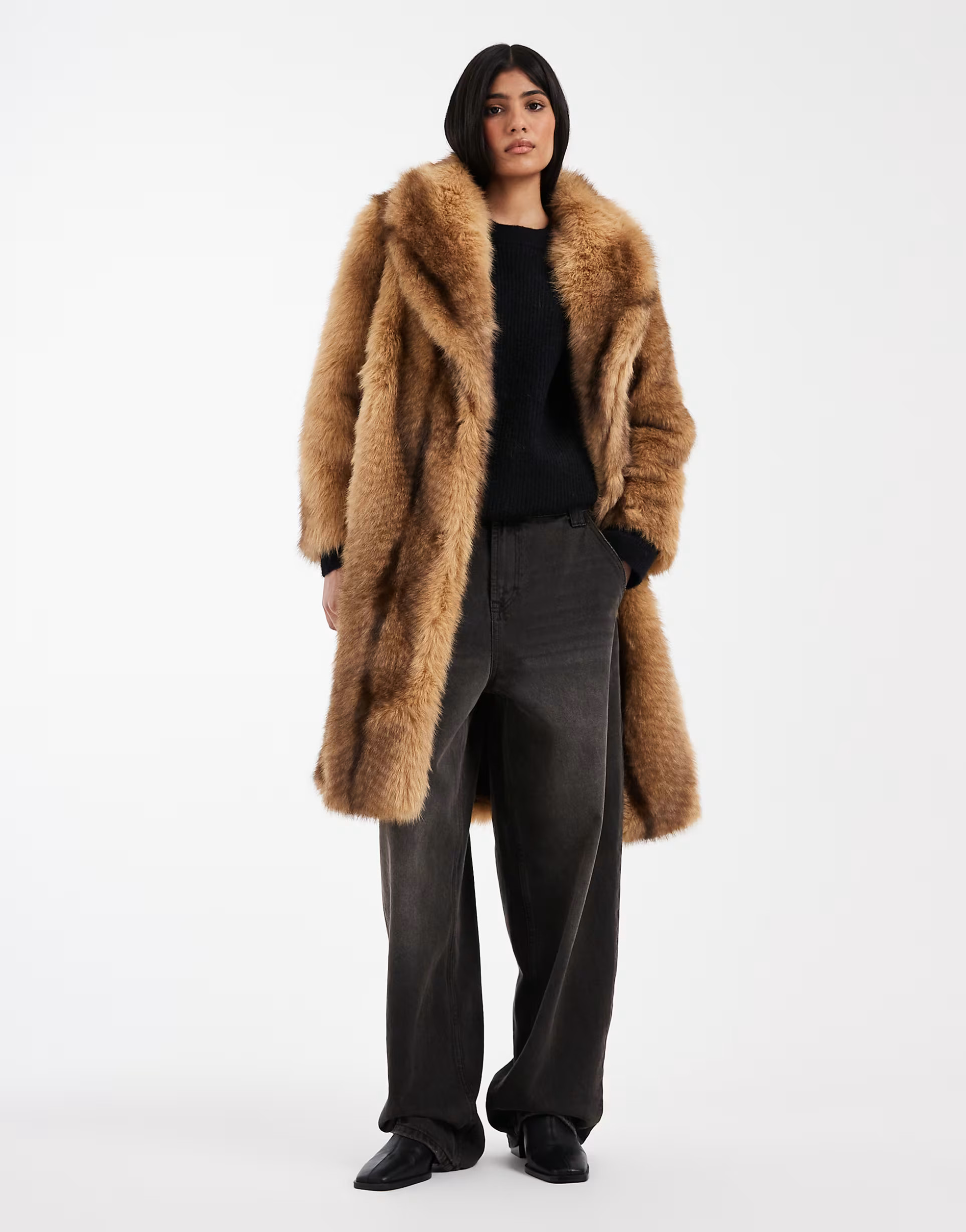 ASOS DESIGN midi faux fur coat in orange stripes | ASOS (Global)