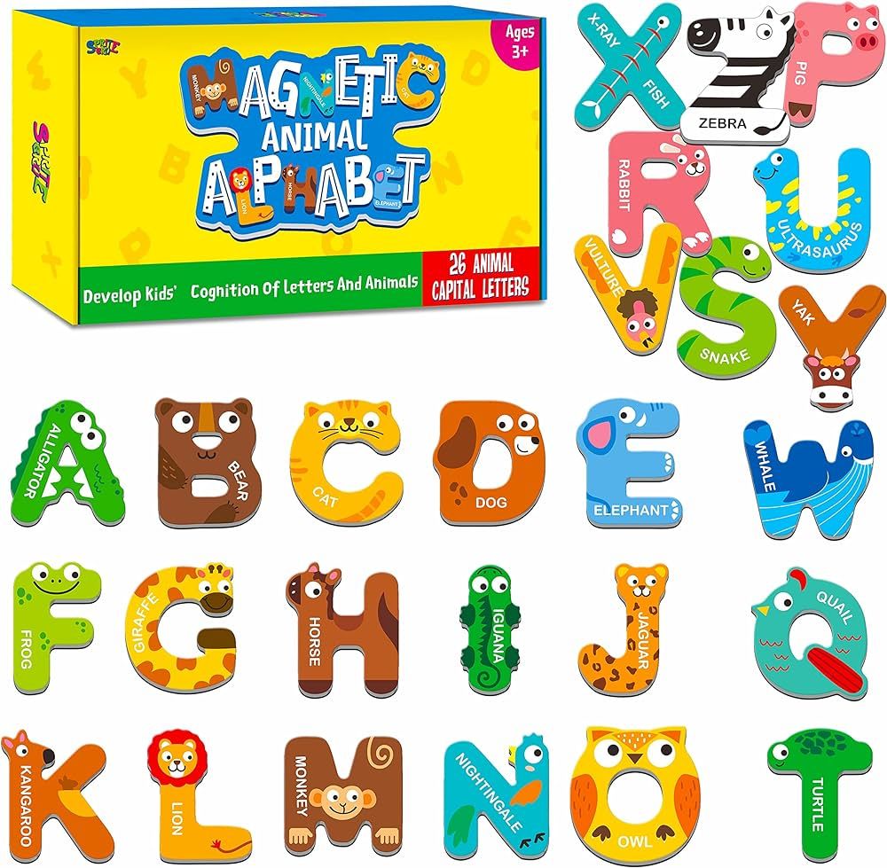 Large Size Magnetic Letters, Cute Animal Alphabet ABC Magnets for Fridge Colorful Uppercase Anima... | Amazon (US)