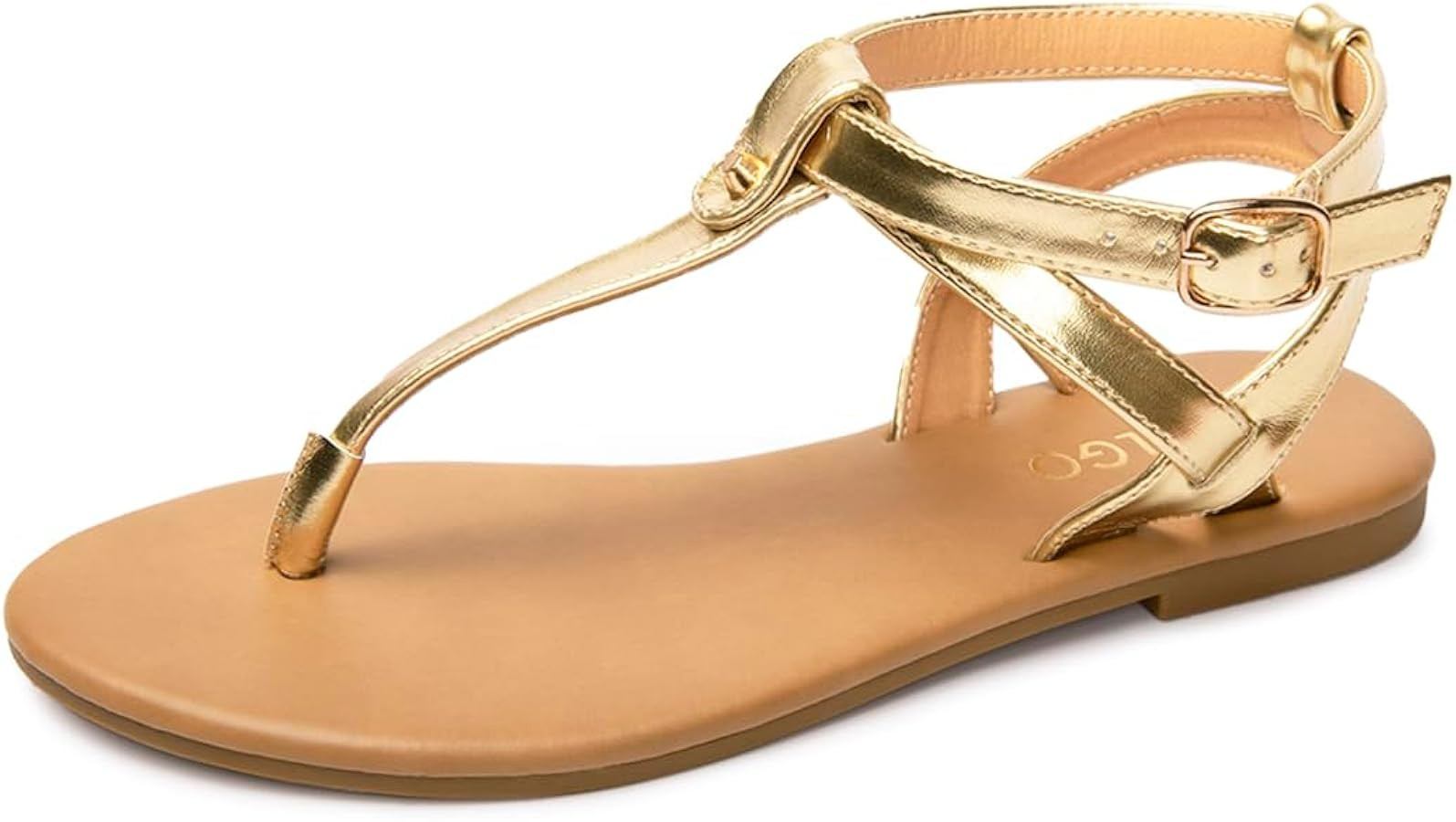 Colgo Thong Flat Sandals, Casual Women T-Strap Dress Sandals with Adjustable Ankle Buckle for Sum... | Amazon (US)