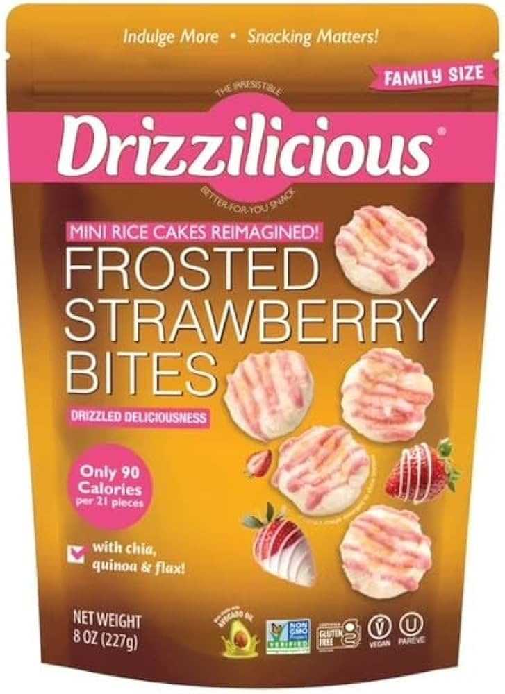 Drizzilicious Frosted Strawberry Bites, Mini Rice Cakes, with Chia Quinoa & Flax, 90 Calories, Fa... | Amazon (US)
