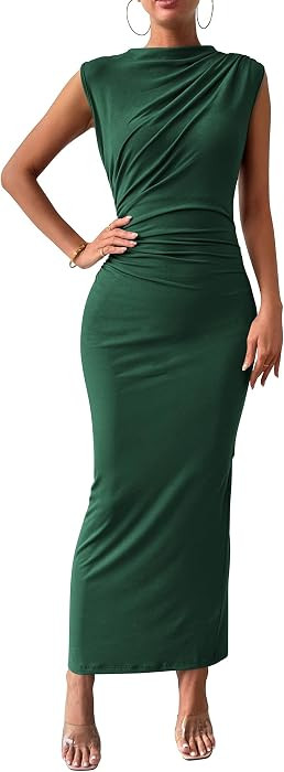 BTFBM Women Ruched Bodycon Maxi Dresses Summer Casual | Amazon (US)