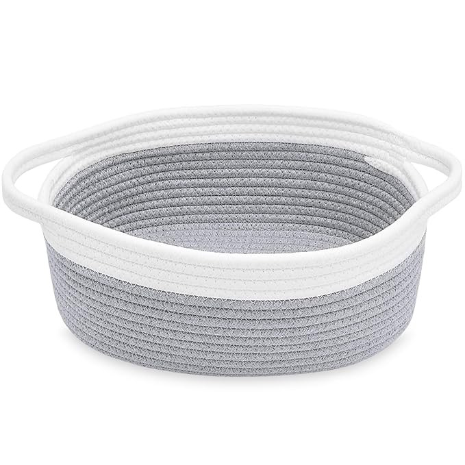 ABenkle Small Basket, 12"x 8" x 5" Cute Small Woven Basket, Rope Room Shelf Storage Basket, Cat D... | Amazon (US)