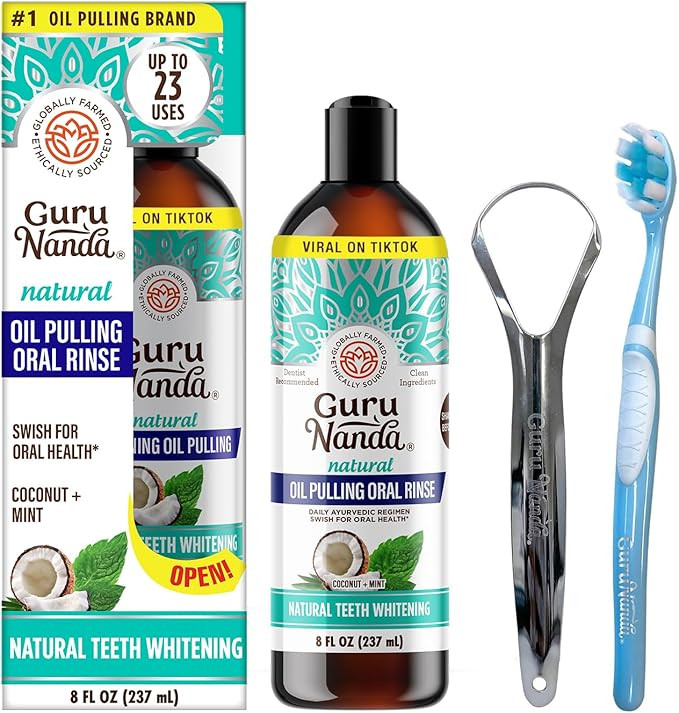 GuruNanda Coconut Oil Pulling, Fresh Breath & Whitening Mouthwash, 7 Essential Oils & Vitamins fo... | Amazon (US)