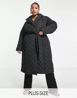 Ever New Curve quilted wrap longline coat in black | ASOS (Global)