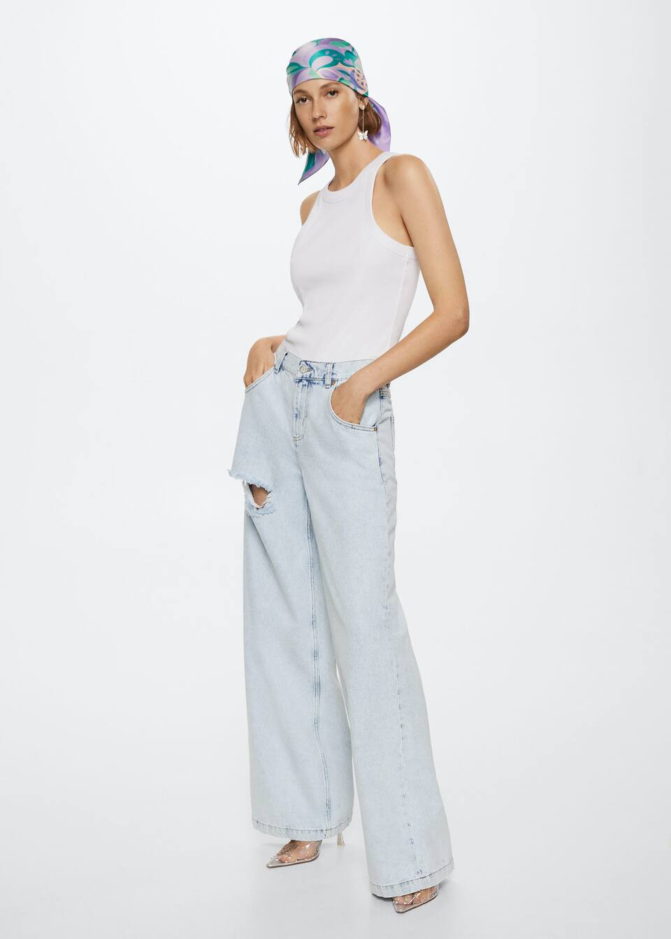 Decorative ripped wideleg jeans | MANGO (US)