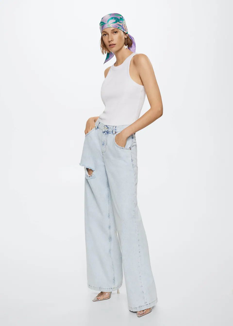 Decorative ripped wideleg jeans | MANGO (US)