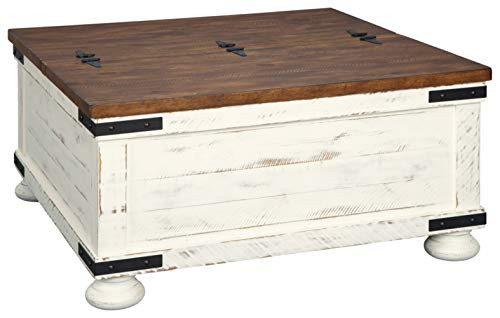 Signature Design by Ashley Wystfield Farmhouse Square Storage Coffee Table with Hinged Lift Top, ... | Amazon (US)