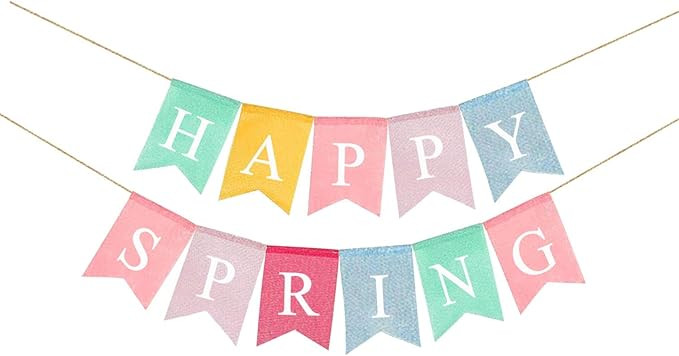 Rainlemon Rustic Linen Happy Spring Banner Fireplace Mantel Bunting Garland Decoration | Amazon (US)