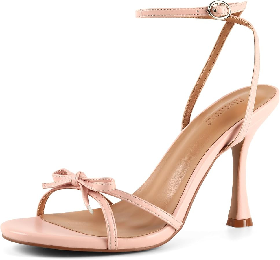 iiimmu Women's Bow Heels 4 IN Stiletto Heeled Sandals for Women Round Open Toe Sandal Heels Elega... | Amazon (US)